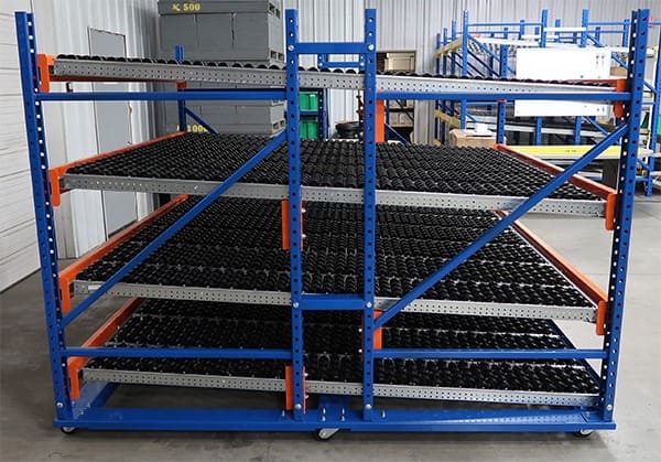 Giá kệ con lăn, hệ thống kệ trượt hàng hóa FIFO tự động, giải pháp lưu trữ tiết kiệm không gian kho công nghiệp.