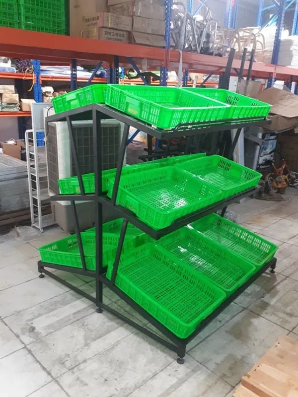 Kệ rau đôi khay nhựa Thành Đạt, thiết kế hai tầng trưng bày rau củ quả, khung sắt chắc chắn, khay nhựa bền đẹp và dễ vệ sinh.