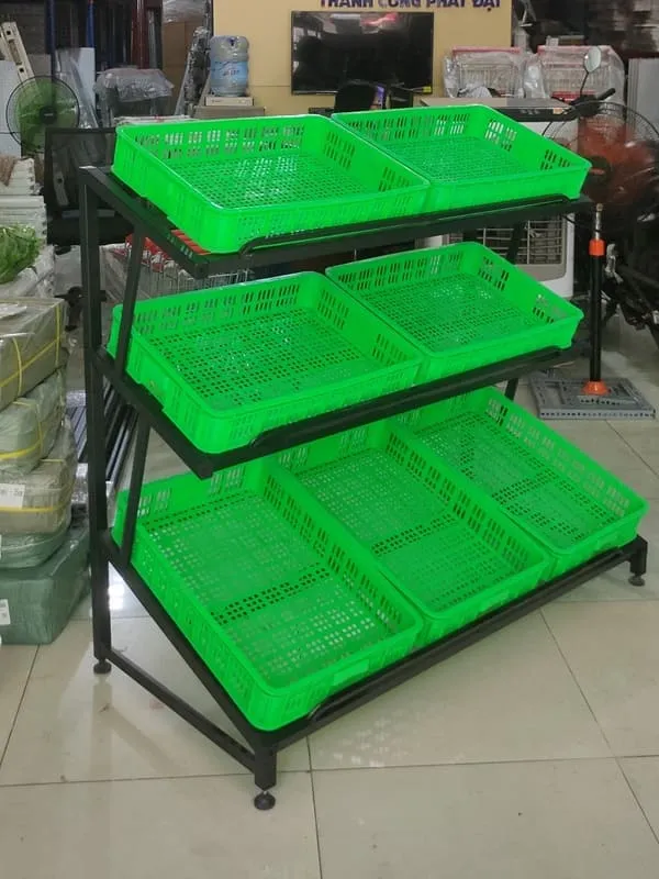 Kệ rau đơn khay nhựa Thành Đạt, thiết kế gọn nhẹ, trưng bày rau củ quả đẹp mắt, khung sắt sơn tĩnh điện và khay nhựa dễ vệ sinh.